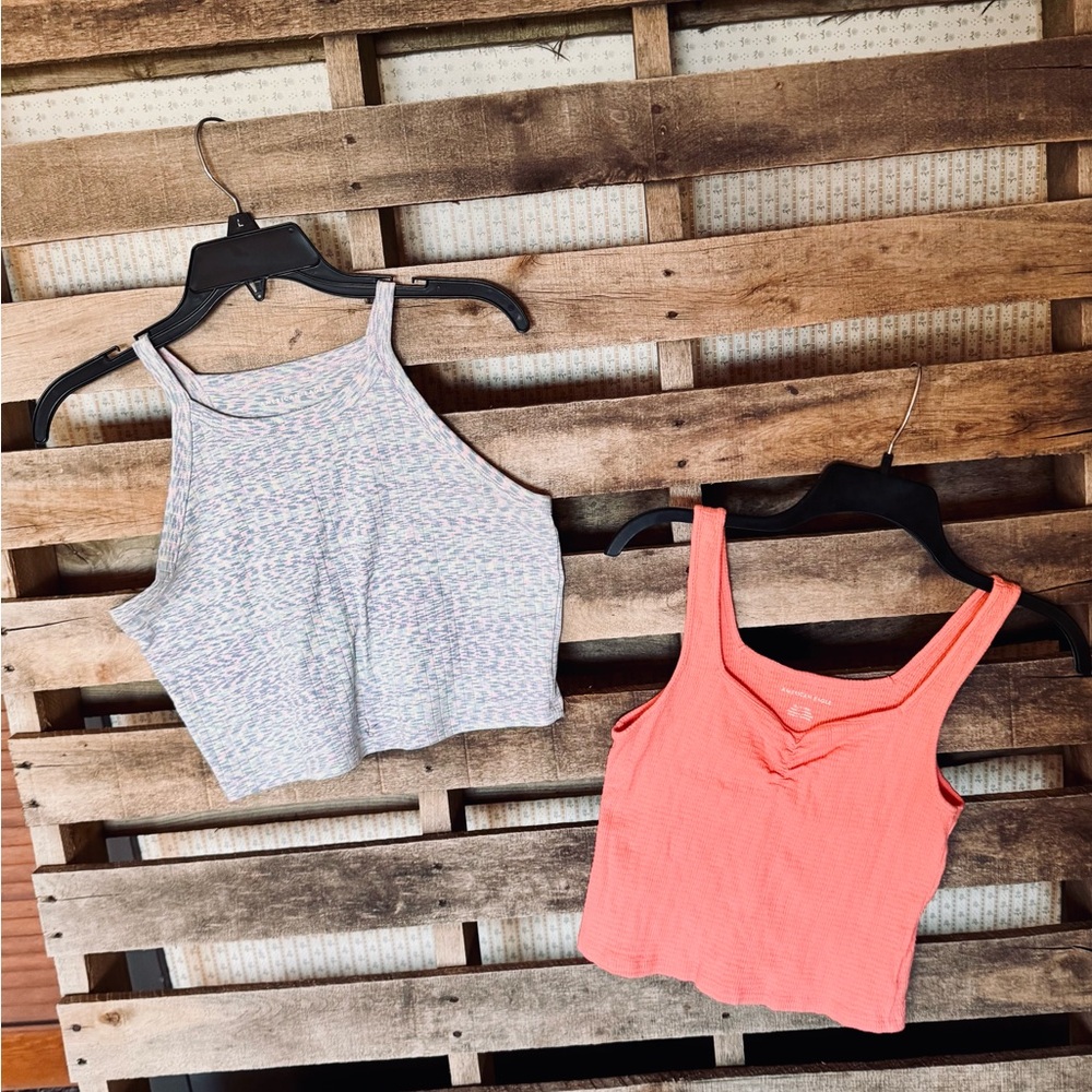 American Eagle Outfitters Pastel Multi Colored and Coral Cropped Tank Tops
